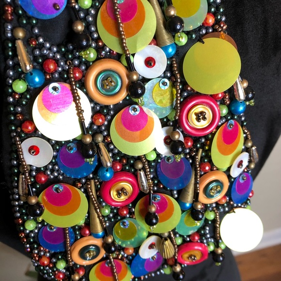 VTG Beaded Multicolored Handbag w/ Metal Flower - Picture 4 of 8